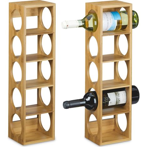 Relaxdays 2x Wine Rack, HWD: 53 x 14 x 12 cm, Bottle Holder, 5 Levels, Modern, Horizontal Storage, Stackable, Natural