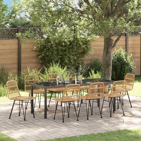 Garten Essgruppe 9 pcs Braun Pulverbeschichteter Stahl