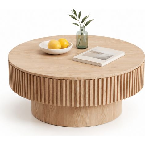 ELVMI Tavolino da Salotto con Vano Contenitore sotto Coperchio, Impiallacciato Legno Massello, per Soggiorno e Camera, Legno Naturale (1/5)