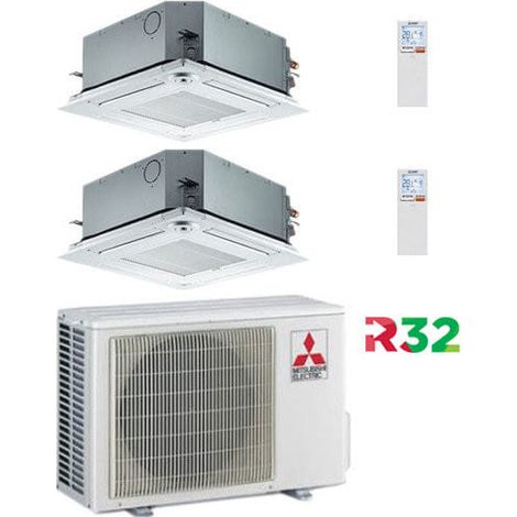 Mitsubishi Kassettenklimaanlage R32 SLZ-M Dual Split Inverter 9000 + 9000 BTU mit E.U. MXZ-2F42VF Klasse A+++/A++