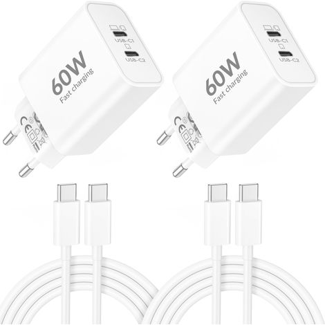 60W 2-Port Chargeur Rapide USB C+2M Câble pour 17 18 Pro Max 16 15 (1/5)