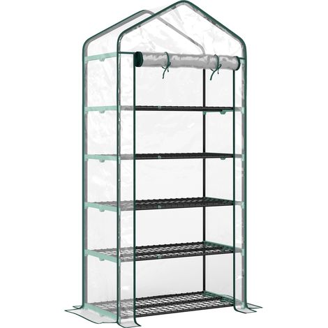 Serre de jardin en PVC 5 étagères, châssis acier, porte à fermeture éclair, 90x49x193 cm, transparent, pour balcon (1/5)