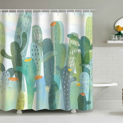 150 x 180 cm Duschvorhang mit Kaktusmotiv, Wüsten- und Sukkulenten-Grünpflanzen-Design, wasserdichter Stoff mit 12 Haken