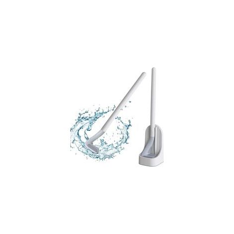 Brosse de toilette en silicone avec support, idéale pour WC et salle de bain, manche long en plastique, montage mural ou au sol, nettoyage efficace et hygiénique (1/5)