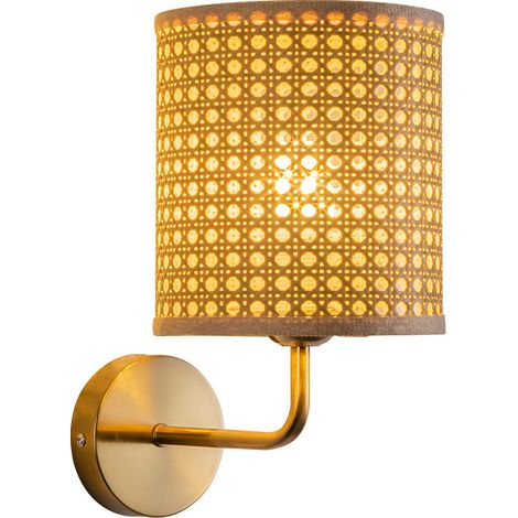 Applique da parete retrò giapponese in bambù, applique da comodino in rattan, forma cilindrica, cablaggio fisso, luce calda