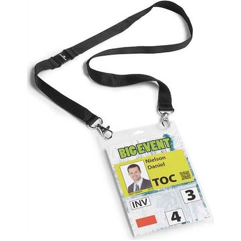 Badge évènementiel, avec ruban en tissu, A6, noir (1/3)