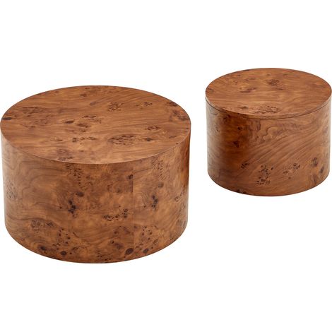 Lot de 2 tables basses rondes gigognes avec rangement, MDF aspect bois brun, plateau amovible et grand espace intérieur, pour salon moderne - CHICFURN (1/5)