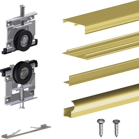 Kit SLID'UP 210 aluminium anodisé or pour 2 portes de placard coulissantes 16 mm - rail 1,8 m - 70 kg