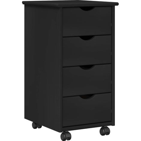 Rolling Cabinet Black 34 x 39 x 65.5 cm Solid Pine Wood vidaXL