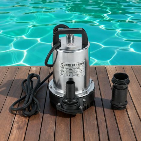 Pompe submersible 12 V 160 W Pompe à eau en acier inoxydable avec débit 6000 l/h, IP68, protection contre la surchauffe, moteur en cuivre silencieux, pour arrosage du jardin (1/5)