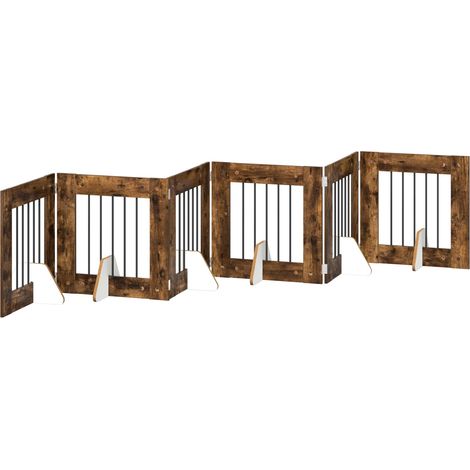 Foldable Dog Gate with Stands 6 pcs Smoked Oak 362 cm vidaXL