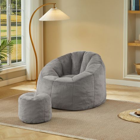 Pouf morbido con motivo floreale per adulti, con poggiapiedi, confezionato sottovuoto, non richiede montaggio, ideale per soggiorno, camera da letto e balcone, grigio chiaro. (1/5)