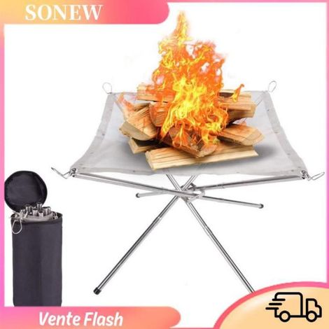Sonew foyer portatif pour le camping Foyer portatif pliable en d'acier inoxydable avec sac de sport moustiquaire Argent M (1/5)