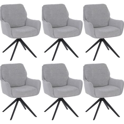 [NEUWERTIG] 6er-Set Esszimmerstuhl HHG-710, Küchenstuhl drehbar Auto-Return, Stoff (680g/m²) Chenille Öko-Tex Metall MVG hellgrau (1/5)