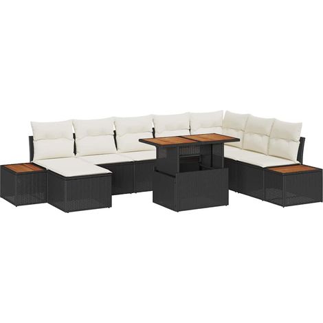 Garden Sofa Set 9 pcs Black and Beige vidaXL