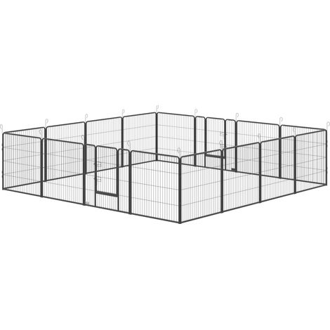 Parc pour chiots, enclos pliable en 16 pièces avec porte pour chiens de petite et moyenne taille, 3,2 x 3,2 x 0,8 m, gris
