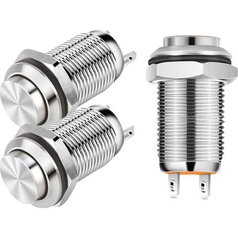 Lot de 4 interrupteurs à bouton-poussoir en métal, 12 mm, 3 A, IP65, étanches (1/5)