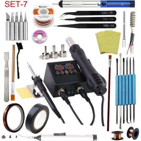 Station de soudage 8898 : kit d’outils de réparation 2 en 1 comprenant un fer à souder et un pistolet à air chaud. (1/5)