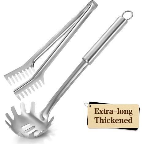 Edelstahl Spaghettilöffel & Spaghettizange (30 cm), Extra Dick, Antihaftbeschichtet, Spülmaschinenfest, Antihaft Nudelheber (1/5)