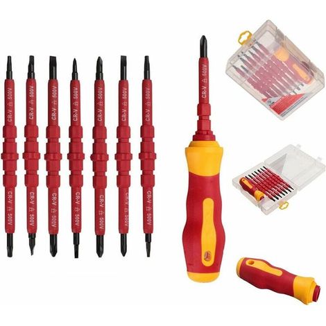 Lot de 7 tournevis isolés 500 V pour électricien, avec testeur de tension, manche ergonomique, embouts magnétiques interchangeables, outillage professionnel de sécurité (1/5)