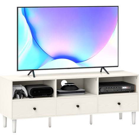 HOMCOM mueble de TV moderno mueble de TV para salón con 3 compartimentos abiertos y 3 cajones para televisión de 45/55/65 pulgadas 120x34x45 cm blanco (1/5)