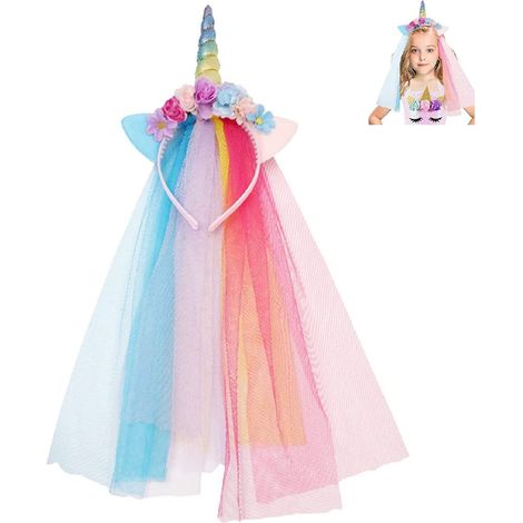 Serre-tête licorne Weploda pour filles avec bandeau arc-en-ciel en tulle, décoration pour fête d'anniversaire d'enfants, cadeau K2028 (1/5)