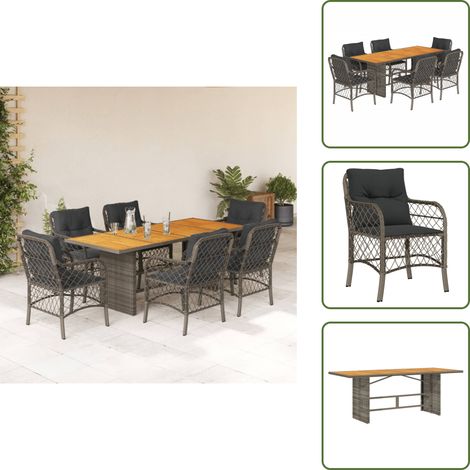 Cojines para sillas - vidaXL Set comedor jardín 7 pzas y cojines ratán sintético gris - Mesa de jardín