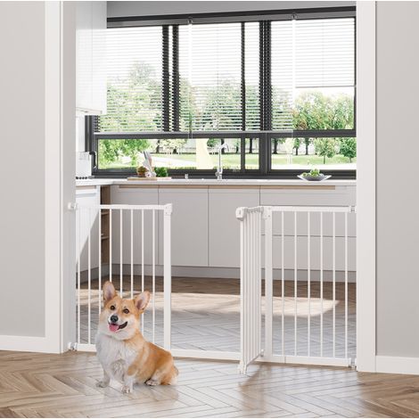 Barrera de seguridad para perros 74-147,5 cm de metal Blanco sin taladrar FloraGrace (1/5)