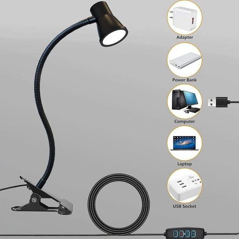Lampe de bureau LED à pince de style haut-parleur, 5 W, trois couleurs, intensité variable sur 10 niveaux, idéale pour le nail art, le maquillage permanent, les selfies et la lecture/les études des ét (1/4)