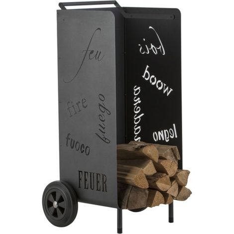 Heibi Holzwagen aus pulverbeschichtetem Stahl Feuer & Holz graphitgrau 52,5x50x97 cm Kaminholzwagen