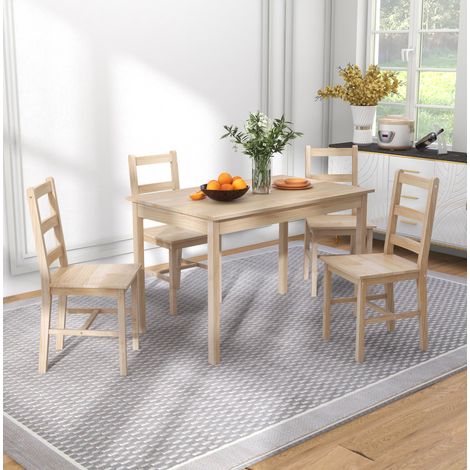 Conjunto de mesa y sillas 5 piezas, mesa rectangular 118 x 73 cm, 4 plazas, madera natural HAVRYA (1/5)