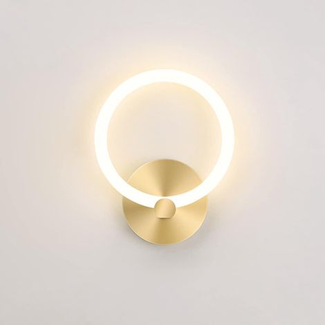 Applique Murale Intérieur LED Or Rond Chevet Mur Chambre pour Salon Couloir 19cm 10W (1/4)