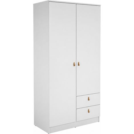 Armario 2 puertas abatibles 2 cajones acabado blanco poro, 200cm(alto) 100cm(ancho) 51.6cm(fondo) (1/5)