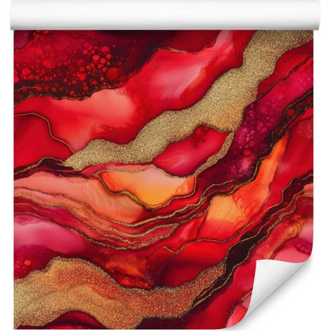 Papier peint à motifs encre rouge, orange, or et rose 50x1000 cm (1/5)