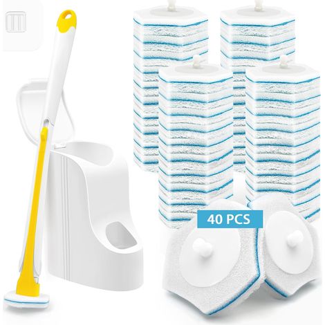 JBrosse WC à usage unique, support mural avec produit nettoyant et 40 recharges, jaune (1/5)