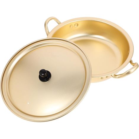 Marmite à ramen en alliage d'aluminium jaune 22 cm avec couvercle, cuiseur à nouilles à chauffage rapide pour soupe coréenne (1/5)