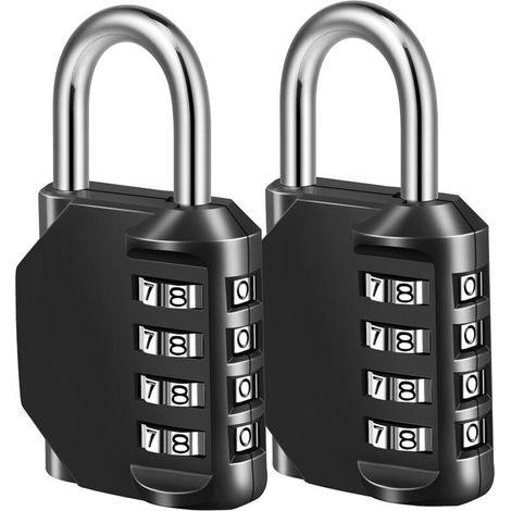 Serrure à combinaison, cadenas à combinaison à 4 chiffres pour casier de sport, clôture, boîte à outils, étui, rangement d'armoire à loquet (paquet de 2, noir) (1/4)