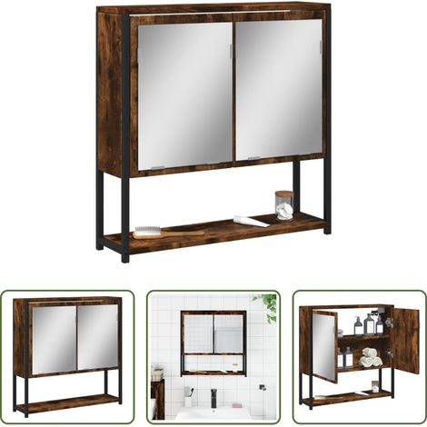 vidaXL Armoire à miroir - Armoire à miroir de salle de bain chêne fumé bois d’ingénierie (1/5)