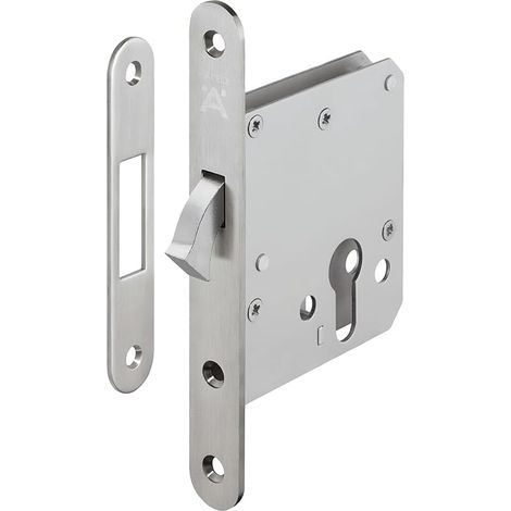 Serrure à encastrer en acier inoxydable Serrure de porte coulissante Serrure de porte coulissante à encastrer - H5500 Startec serrure à crochet avec pêne circulaire argent mat (1/5)