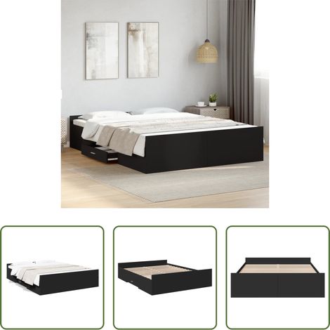 vidaXL Estructura cama con cajones madera ingeniería negra 150x200 cm (1/5)