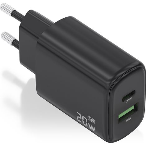 Cargador GaN de Pared Aisens A110-0910/ 1xUSB Tipo-C/ 1xUSB/ 20W/ Negro