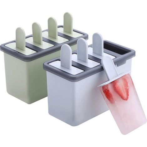 Moldes para polos de hielo de 2 piezas, Polos de hielo caseros de plástico, Fácil de desmoldar, Reutilizable, gelatina, yogur, etc, Verde, Azul (1/5)