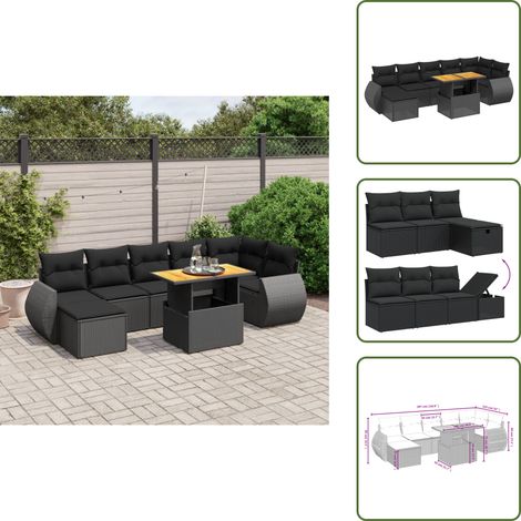 8-tlg. Garten-Sofagarnitur mit Kissen Schwarz Poly Rattan - Gartenmöbel - PE-Rattan Möbel - Outdoor Möbel - Sofasatz - Lounge Set
