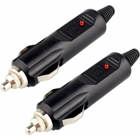 Lot de 2 prises de courant CC 12 V mâle pour allume-cigare avec fusible rouge 10 A et indicateur d'alimentation LED (1/3)