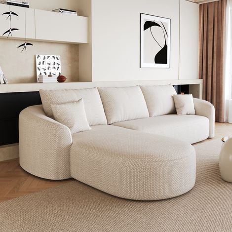 Canapé d'angle courbe gauche 3 places en tissu chenille beige,Compressé sans montage,Canapé design élégant pour salon,266x168x85cm