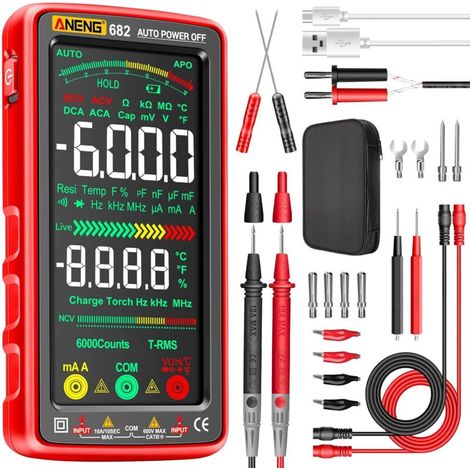 ANENG Multimètre Testeur Écran LCD Couleur,Compteur 6000,Voltmètre.Mesure Courant AC/DC,Tension Sans Contact (NCV).Tension,Rèsistance,Diodes,Continuitè,Capacitetè Température. (1/5)