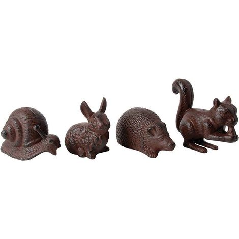 Esschert Design – Lot de 4 statues animaux en fonte marron – Écureuil, hérisson, escargot, lapin – Dimensions H 6-12 cm – Décoration intérieure et extérieure (1/7)