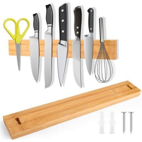 Porte Couteaux Aimanté, 40cm Barre Aimantée pour Couteaux Pouvant être Installé Sans Perçage, Support Couteaux Aimanté pour Couteaux de Cuisine, Couteaux à Fruits, Ciseaux
