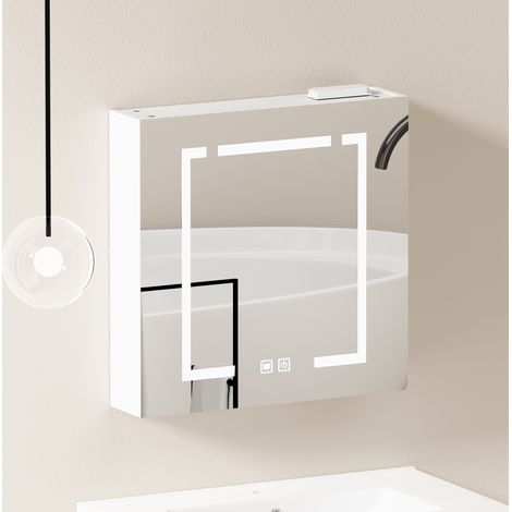 Armoire miroir murale LED 60 cm blanche en MDF et verre avec rangement (1/5)