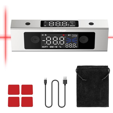 Rapporteur d'Angle Numérique Inclinomètre Dual Laser Niveau à Bulle Dual Axis Level Box avec Double Écran LCD Interface Type-C pour Travail du Bois Construction Décoration Bricolage (1/5)